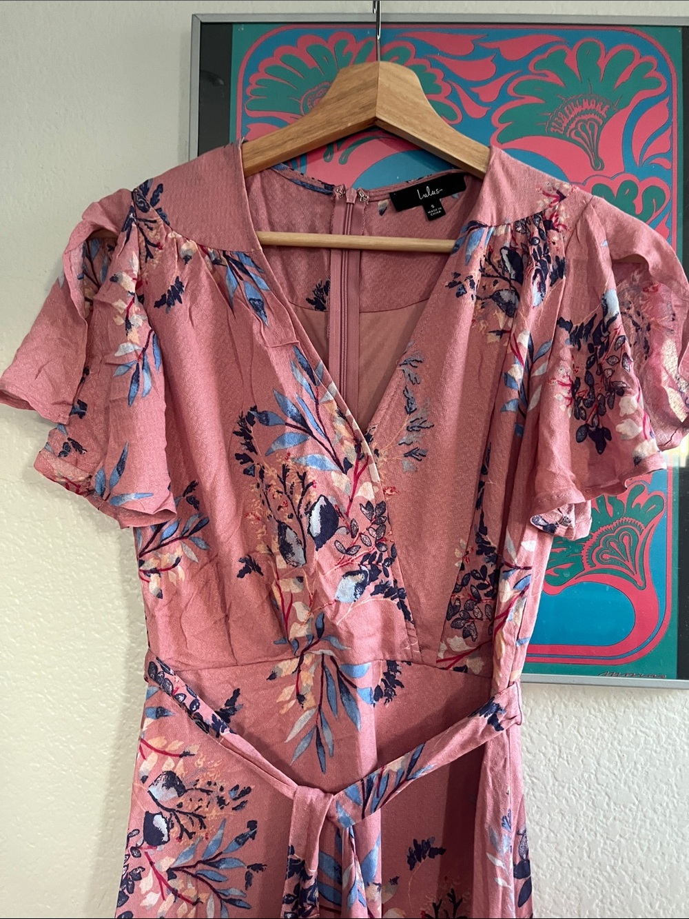 EUC Lulu's Rose-Pink Floral Wrap Maxi Dress with Tie Waist